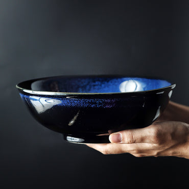 Cat Eye Blue Ceramic Noodle Bowl