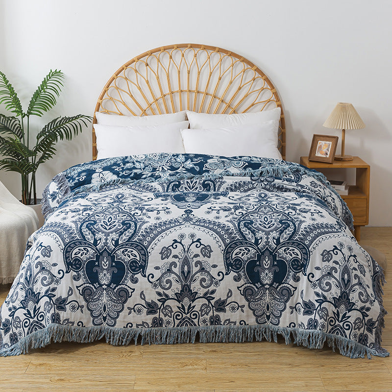 Floral Tassel Soft Lightweight Sofa Throw Blanket
