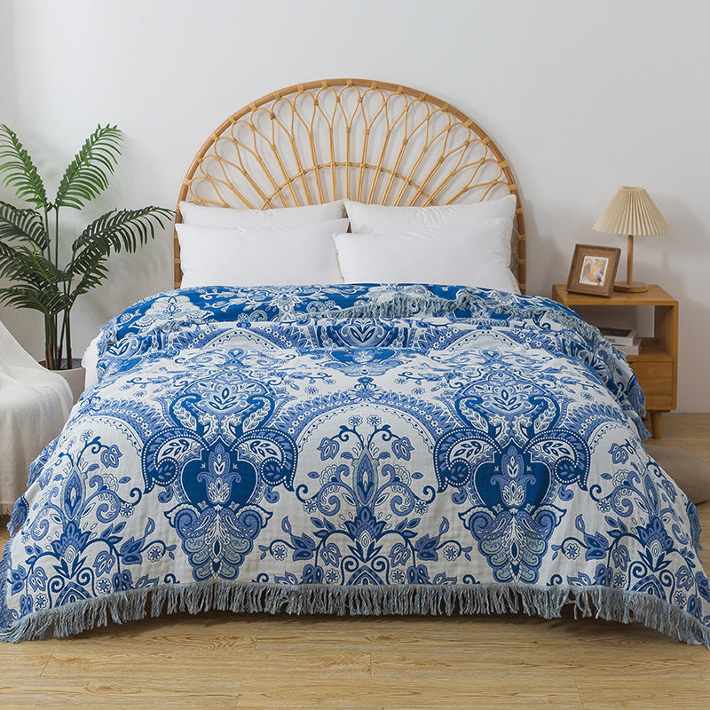 Floral Tassel Soft Lightweight Sofa Throw Blanket