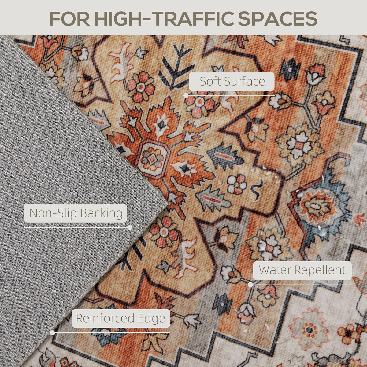Area Rug 4x6, Machine Washable Rug, Non-Slip Boho Print Pattern Medallion Carpet For Living Room, Bedroom, Tawny Brown