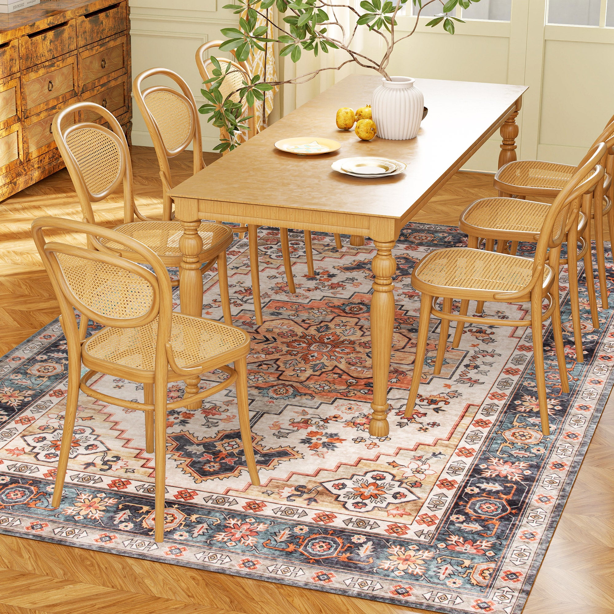 Area Rug 4x6, Machine Washable Rug, Non-Slip Boho Print Pattern Medallion Carpet For Living Room, Bedroom, Tawny Brown