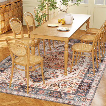 Area Rug 4x6, Machine Washable Rug, Non-Slip Boho Print Pattern Medallion Carpet For Living Room, Bedroom, Tawny Brown